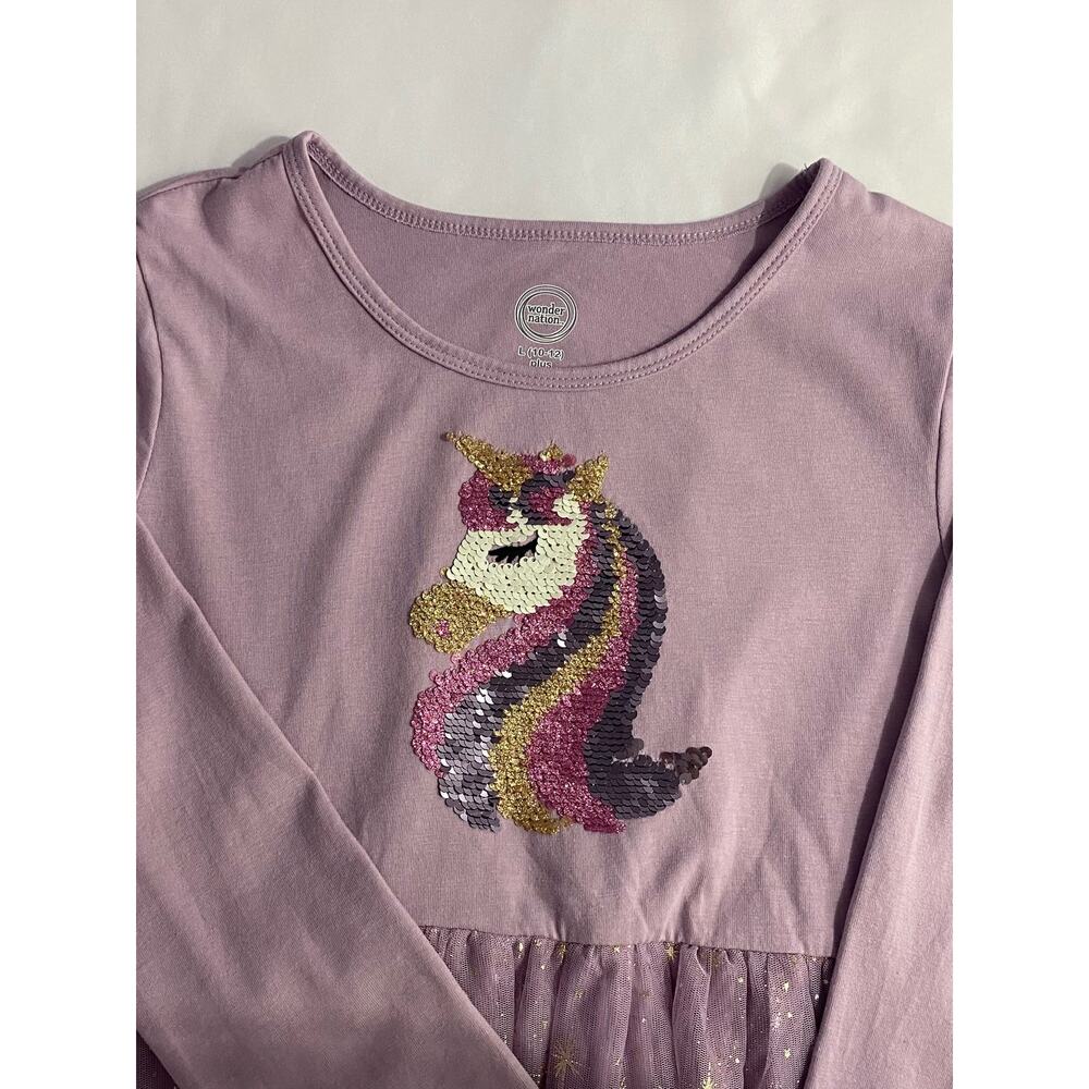 Wonder Nation Girl's Dress Sequin Unicorn Size Large (10-12) PLUS Color Purple - Picture 2 of 4